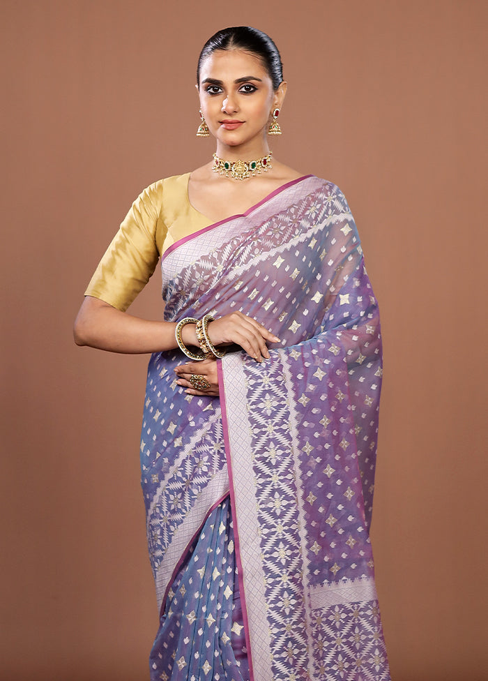 Blue Kora Silk Saree With Blouse Piece