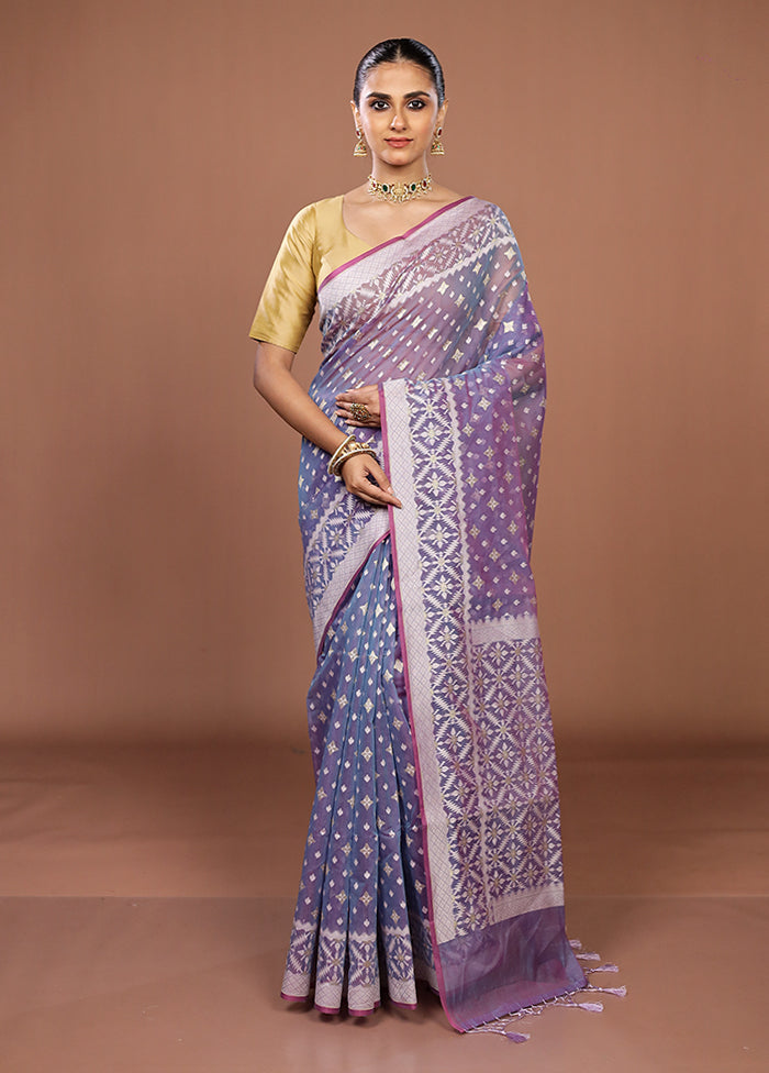 Blue Kora Silk Saree With Blouse Piece