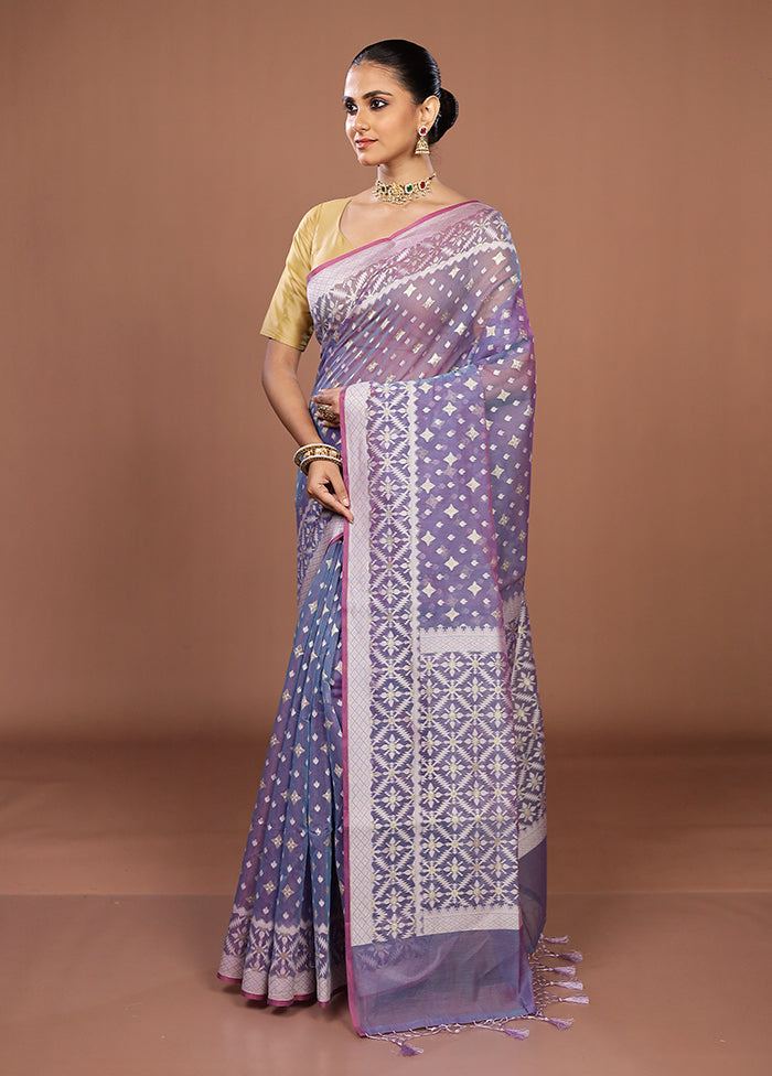Blue Kora Silk Saree With Blouse Piece