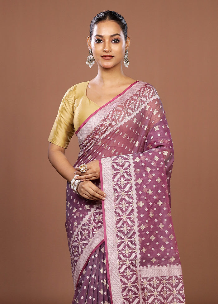 Purple Kora Silk Saree With Blouse Piece