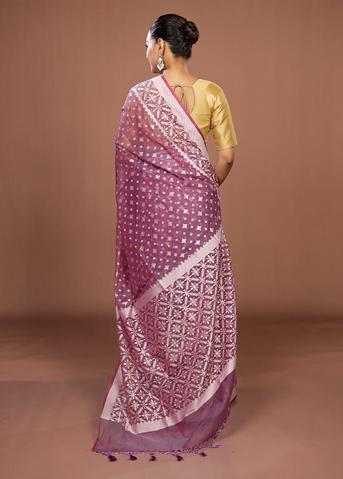 Purple Kora Silk Saree With Blouse Piece