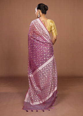 Purple Kora Silk Saree With Blouse Piece