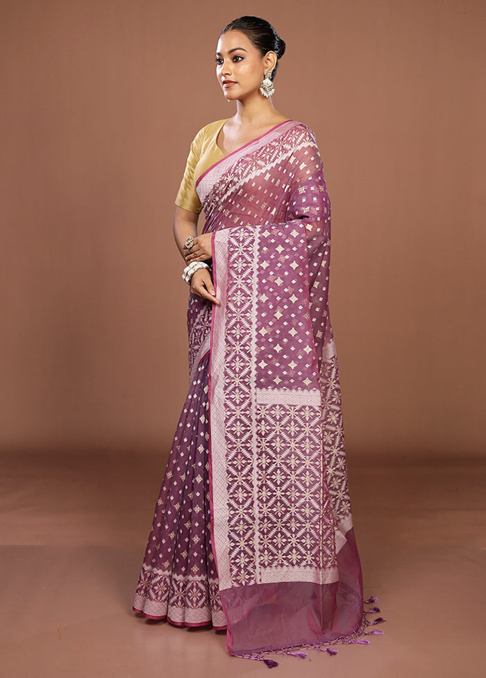 Purple Kora Silk Saree With Blouse Piece