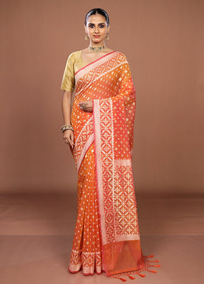 Orange Kora Silk Saree With Blouse Piece