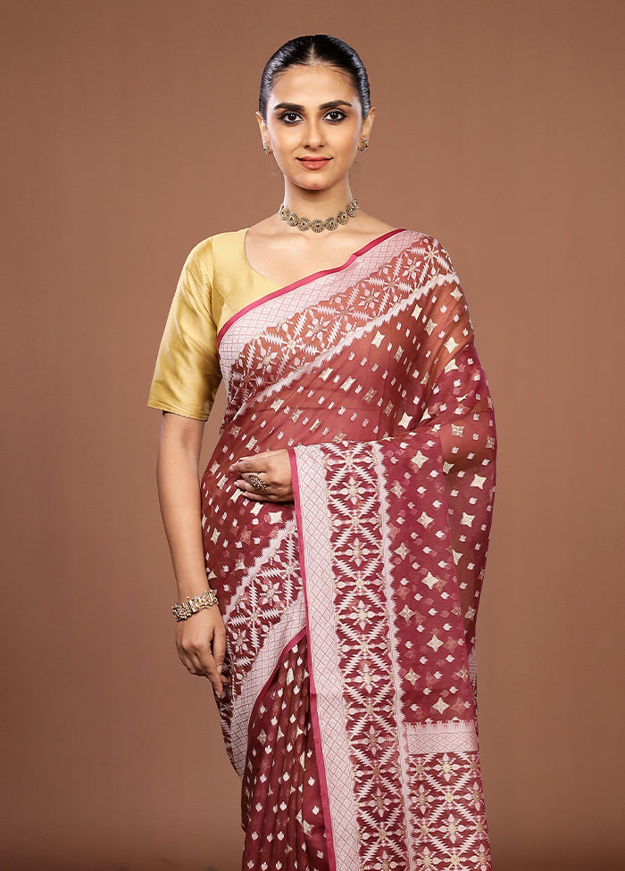 Pink Kora Silk Saree With Blouse Piece