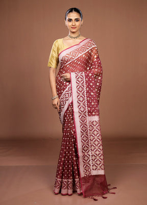 Pink Kora Silk Saree With Blouse Piece