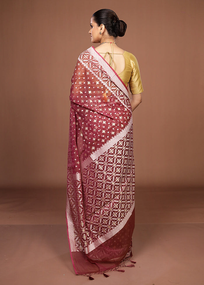 Pink Kora Silk Saree With Blouse Piece