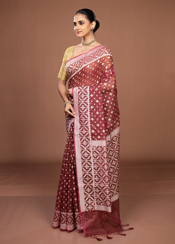 Pink Kora Silk Saree With Blouse Piece