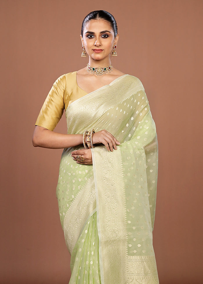 Green Kora Silk Saree With Blouse Piece