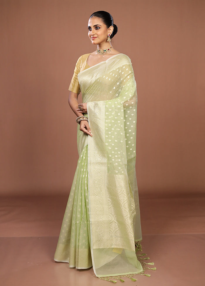 Green Kora Silk Saree With Blouse Piece