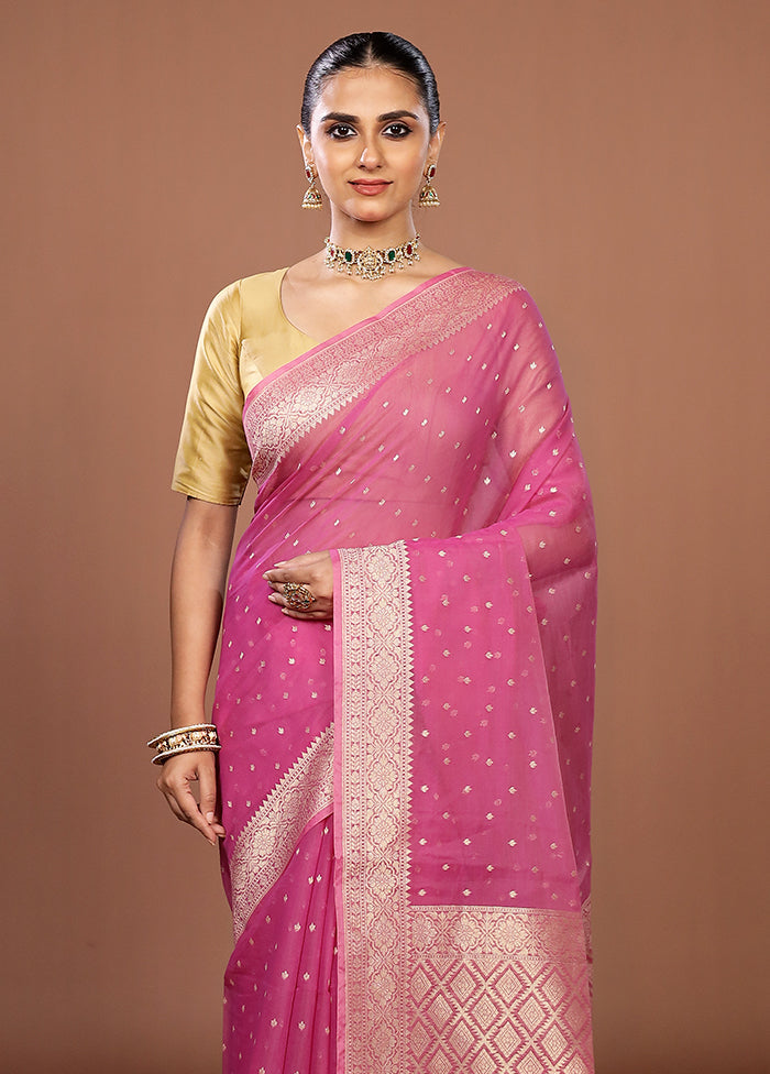 Pink Kora Silk Saree With Blouse Piece