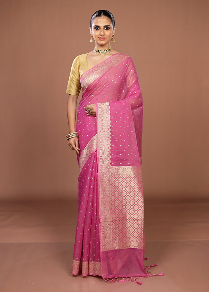 Pink Kora Silk Saree With Blouse Piece