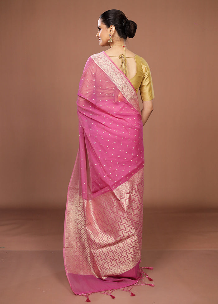 Pink Kora Silk Saree With Blouse Piece