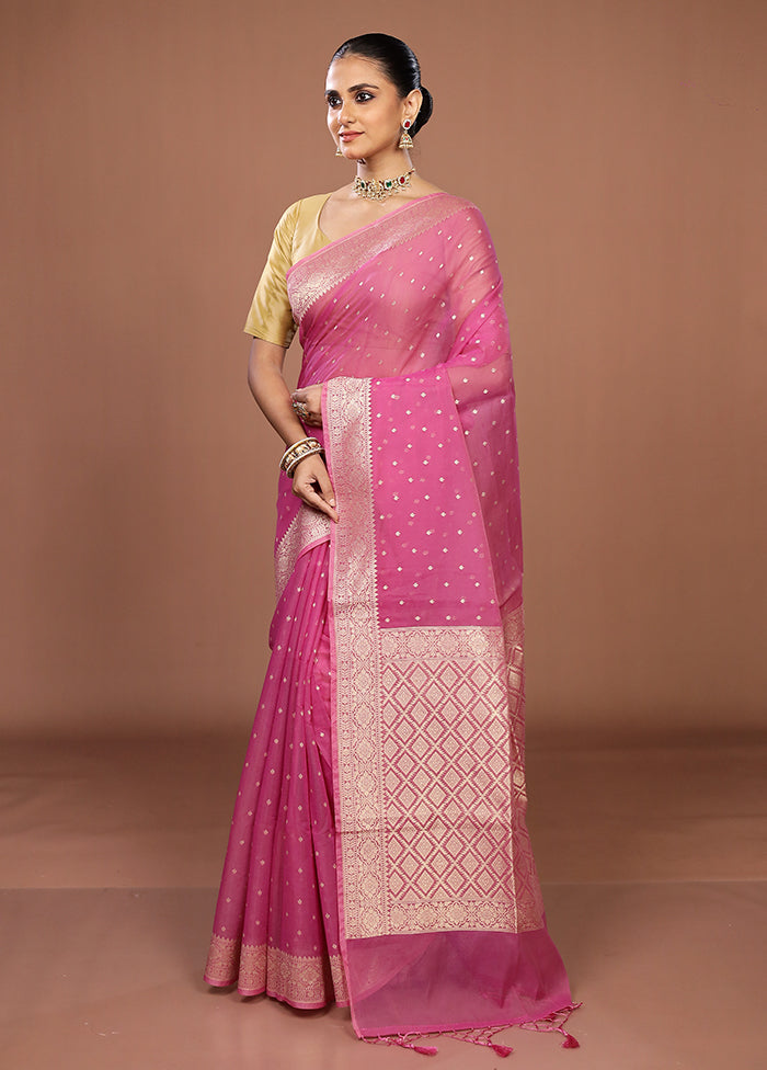 Pink Kora Silk Saree With Blouse Piece