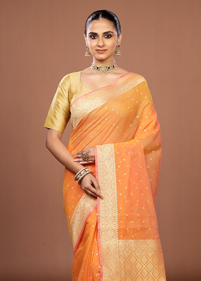Yellow Kora Silk Saree With Blouse Piece