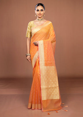 Yellow Kora Silk Saree With Blouse Piece