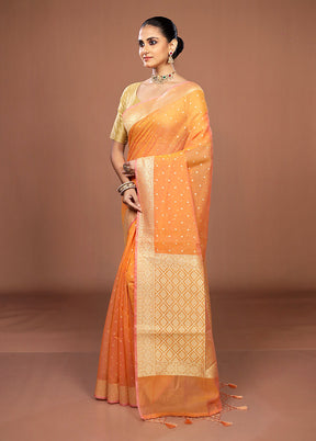 Yellow Kora Silk Saree With Blouse Piece