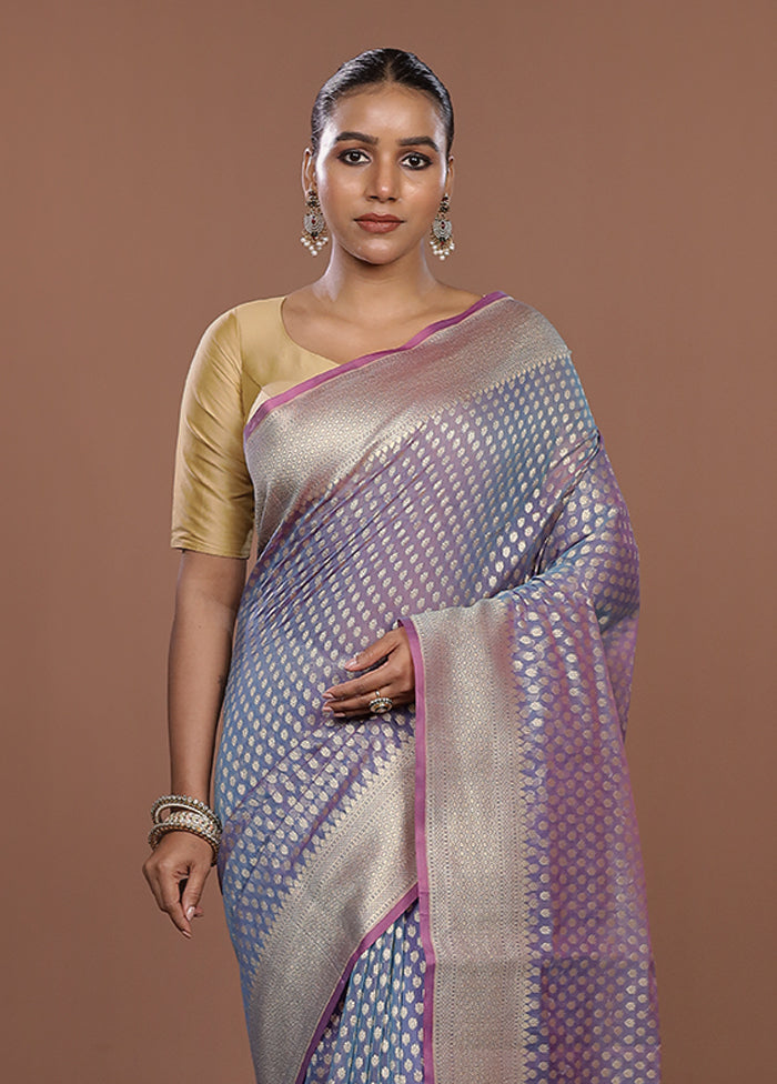 Blue Kora Silk Saree With Blouse Piece