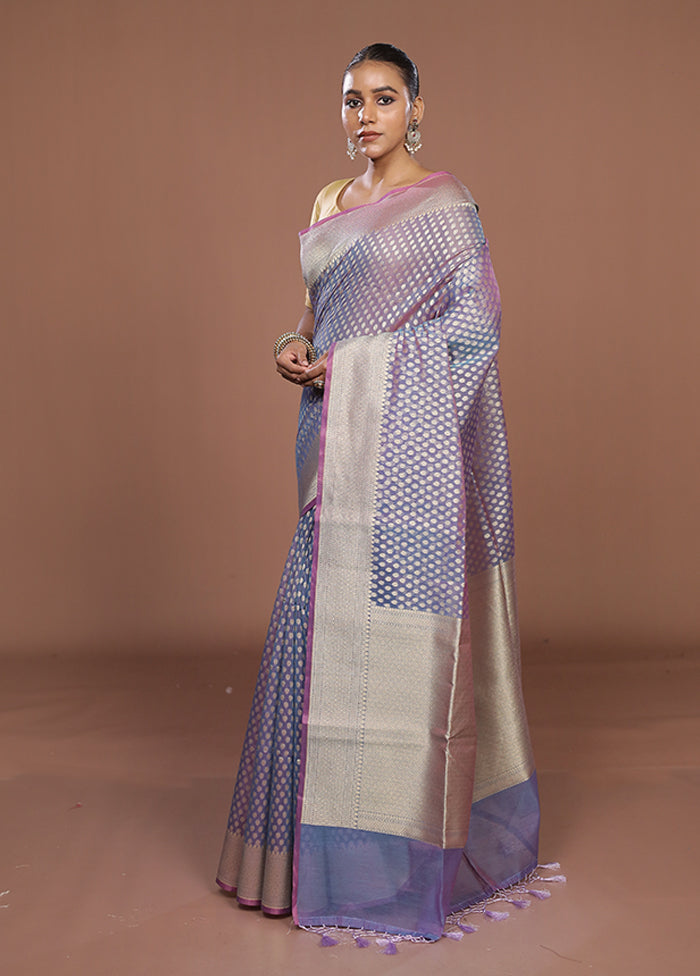Blue Kora Silk Saree With Blouse Piece