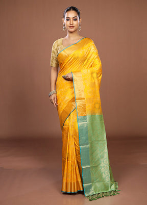 Yellow Dupion Silk Saree With Blouse Piece