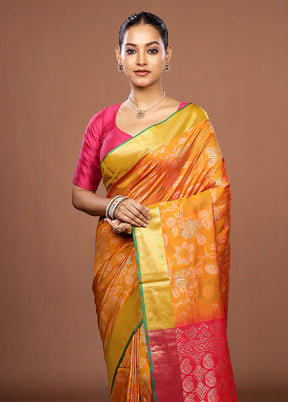 Orange Dupion Silk Saree With Blouse Piece