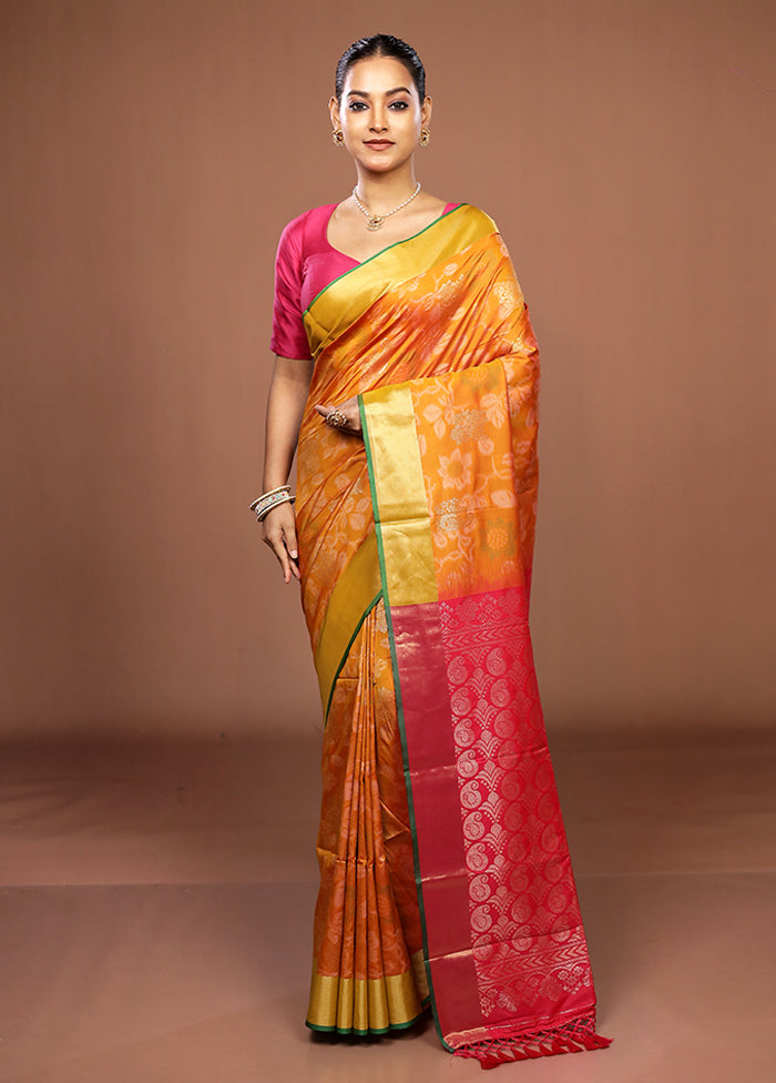 Orange Dupion Silk Saree With Blouse Piece
