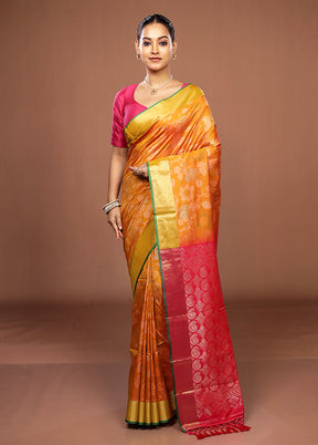 Orange Dupion Silk Saree With Blouse Piece