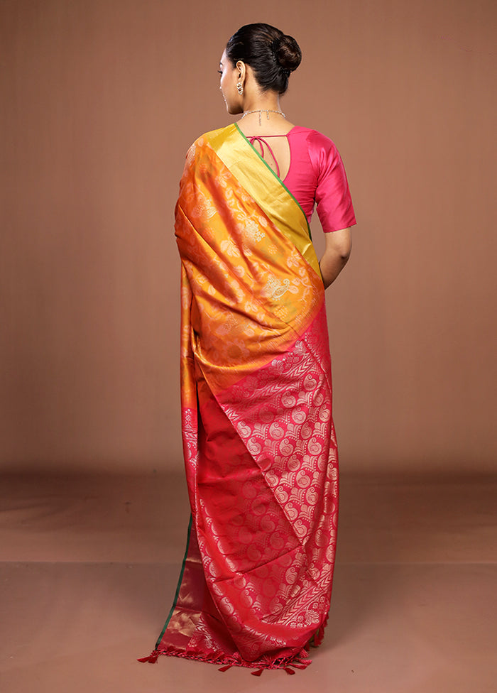 Orange Dupion Silk Saree With Blouse Piece