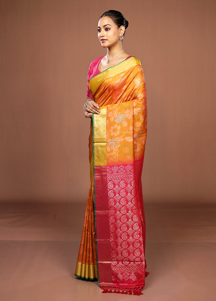 Orange Dupion Silk Saree With Blouse Piece