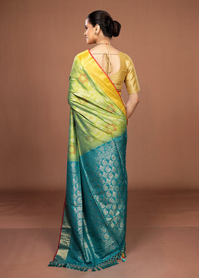 Green Dupion Silk Saree With Blouse Piece