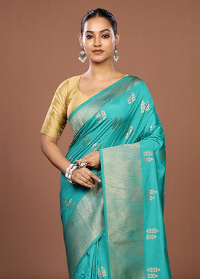 Green Dupion Silk Saree With Blouse Piece