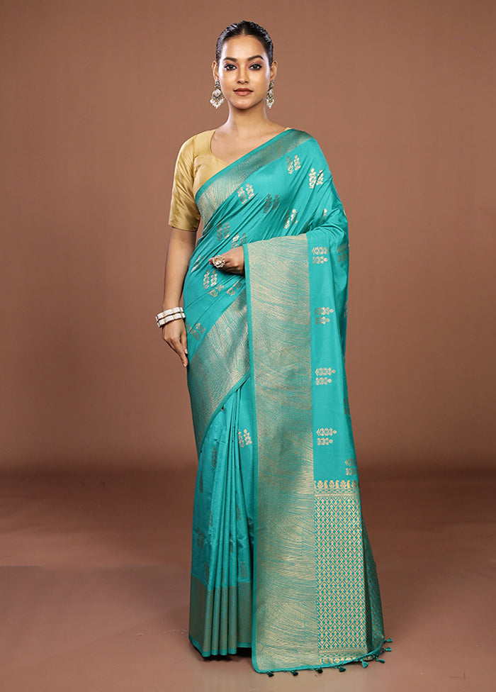 Green Dupion Silk Saree With Blouse Piece