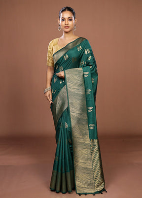 Green Dupion Silk Saree With Blouse Piece