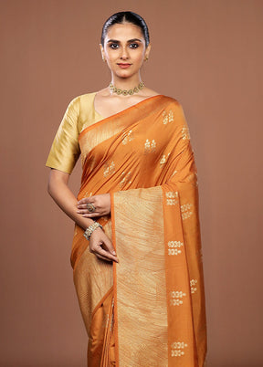 Yellow Dupion Silk Saree With Blouse Piece