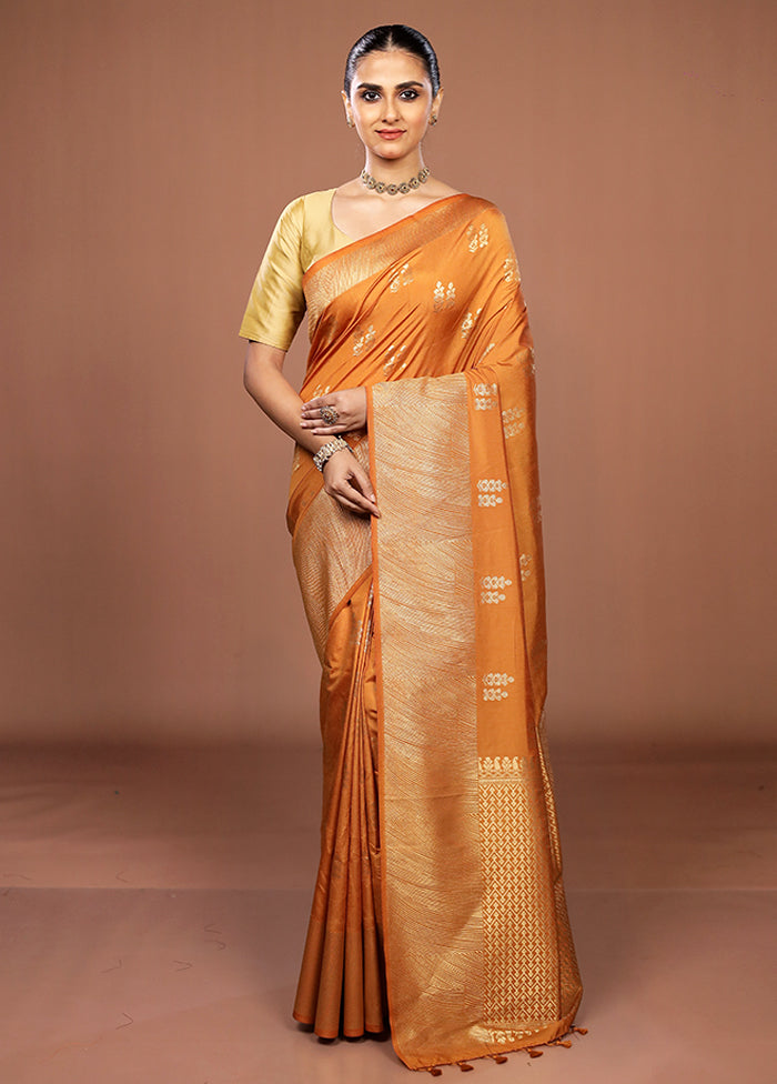 Yellow Dupion Silk Saree With Blouse Piece