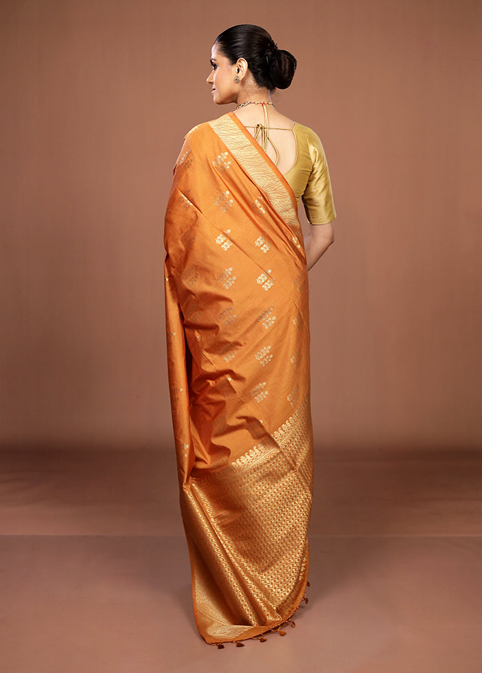 Yellow Dupion Silk Saree With Blouse Piece
