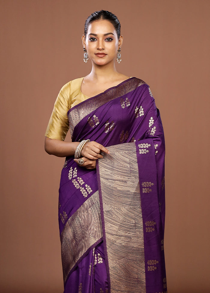 Purple Dupion Silk Saree With Blouse Piece