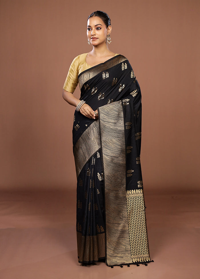 Black Dupion Silk Saree With Blouse Piece