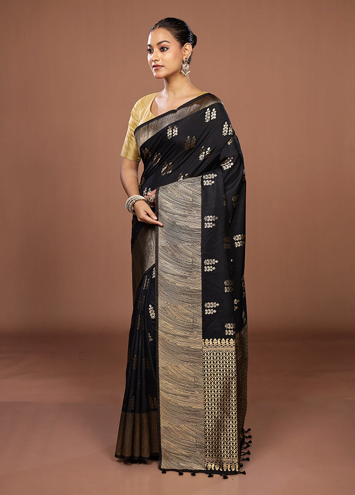 Black Dupion Silk Saree With Blouse Piece