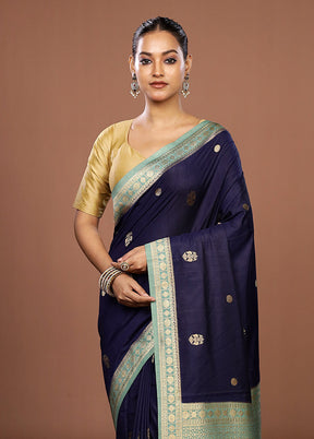Blue Dupion Silk Saree With Blouse Piece