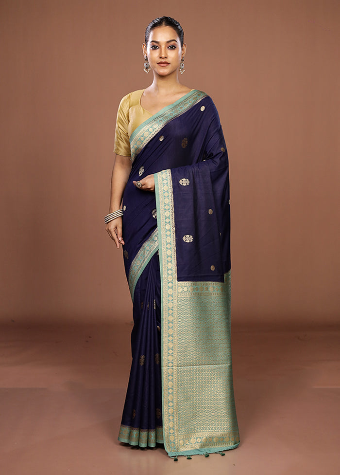 Blue Dupion Silk Saree With Blouse Piece
