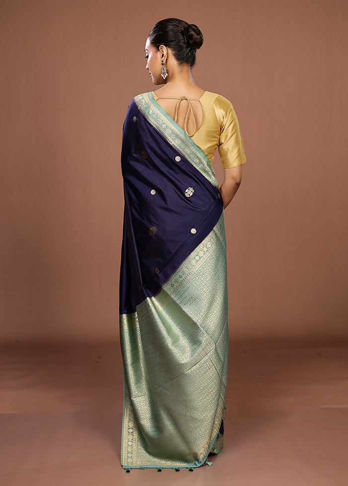 Blue Dupion Silk Saree With Blouse Piece