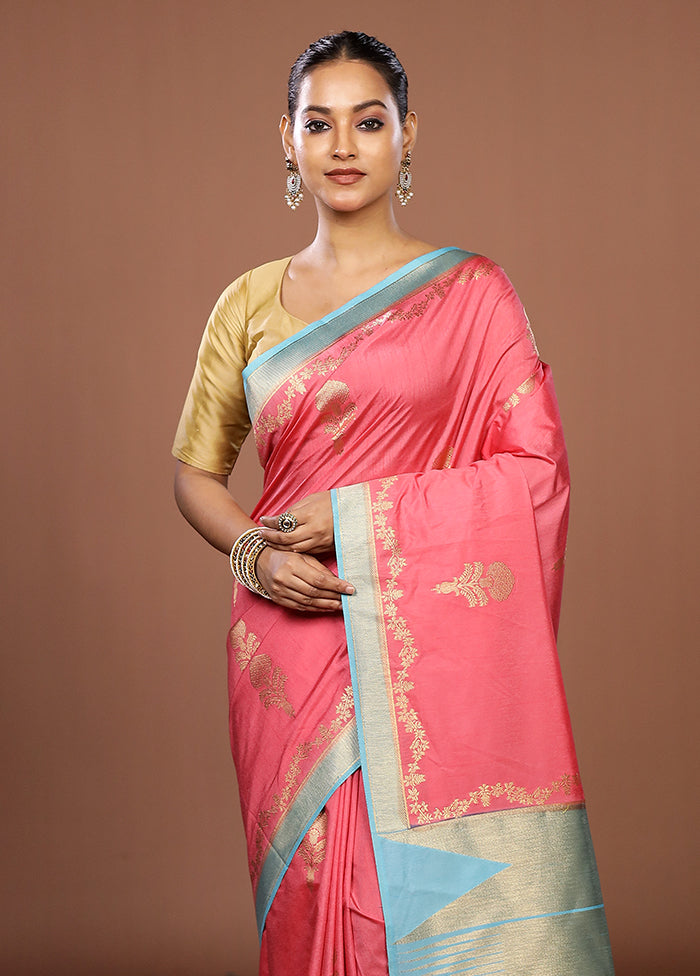 Pink Dupion Silk Saree With Blouse Piece