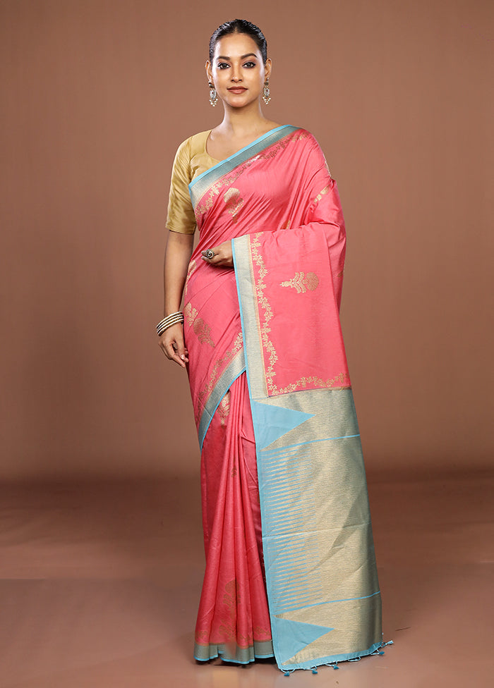 Pink Dupion Silk Saree With Blouse Piece