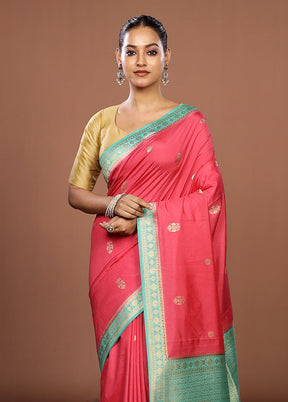 Pink Dupion Silk Saree With Blouse Piece