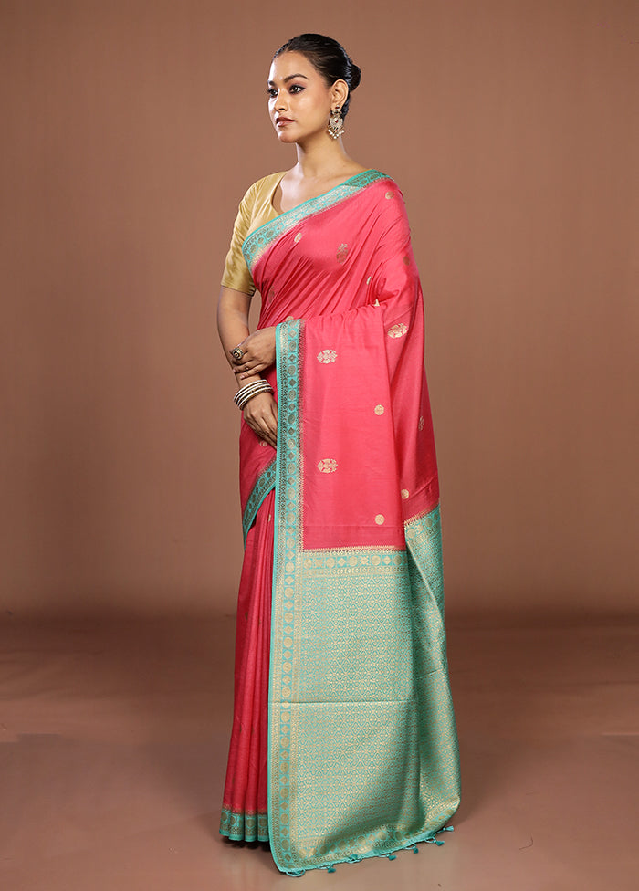 Pink Dupion Silk Saree With Blouse Piece