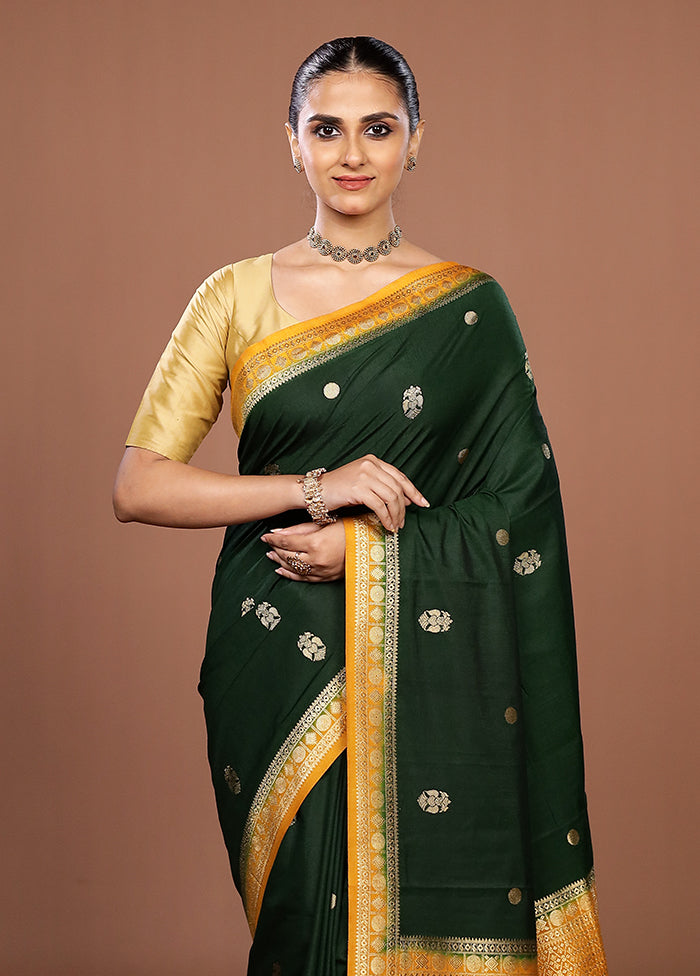 Green Dupion Silk Saree With Blouse Piece