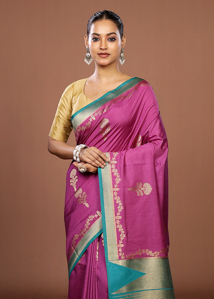 Purple Dupion Silk Saree With Blouse Piece