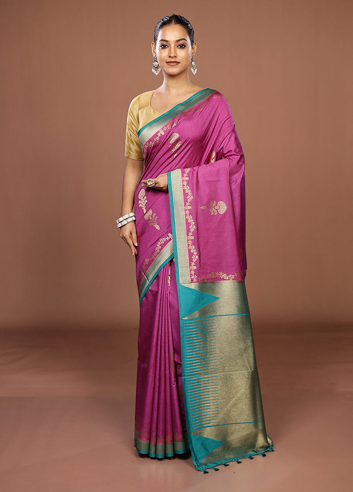 Purple Dupion Silk Saree With Blouse Piece