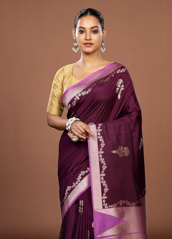 Purple Dupion Silk Saree With Blouse Piece